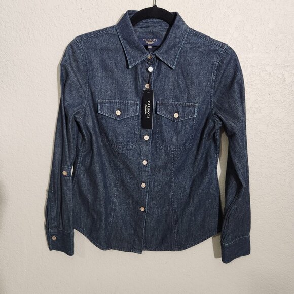 Talbots Denim Shirt Womens Medium Blue Long Sleeve Button Down Western Classic - Picture 1 of 14